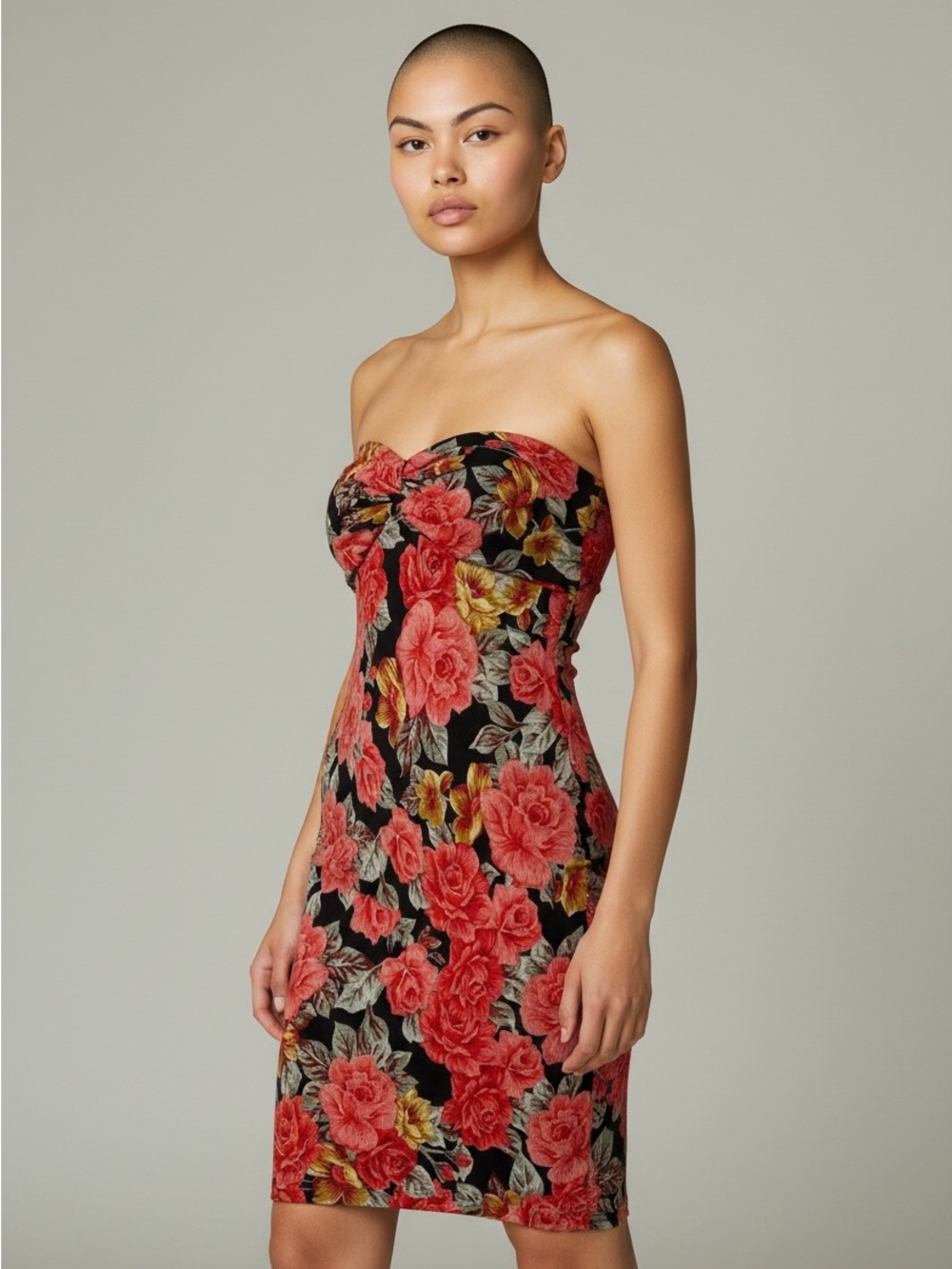 Swoon Boutique Strapless Floral Dress - Black and Red Girlsnight Bodycon Fun
